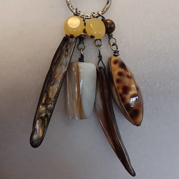 Silpada Quartz MOP Quartz Jade Long Necklace Brown Leather Cord - Picture 4 of 6